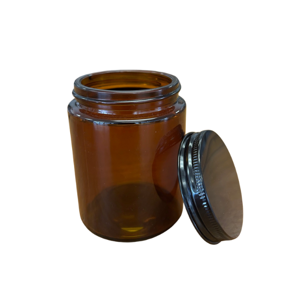 Decoroc Small Amber Jar With Black Screw Top Lid image 0