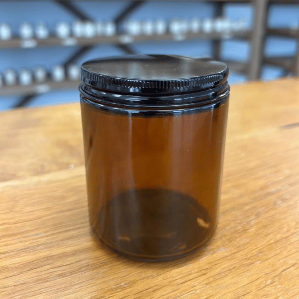 Decoroc Large Amber Jar With Black Screw Top Lid image 1