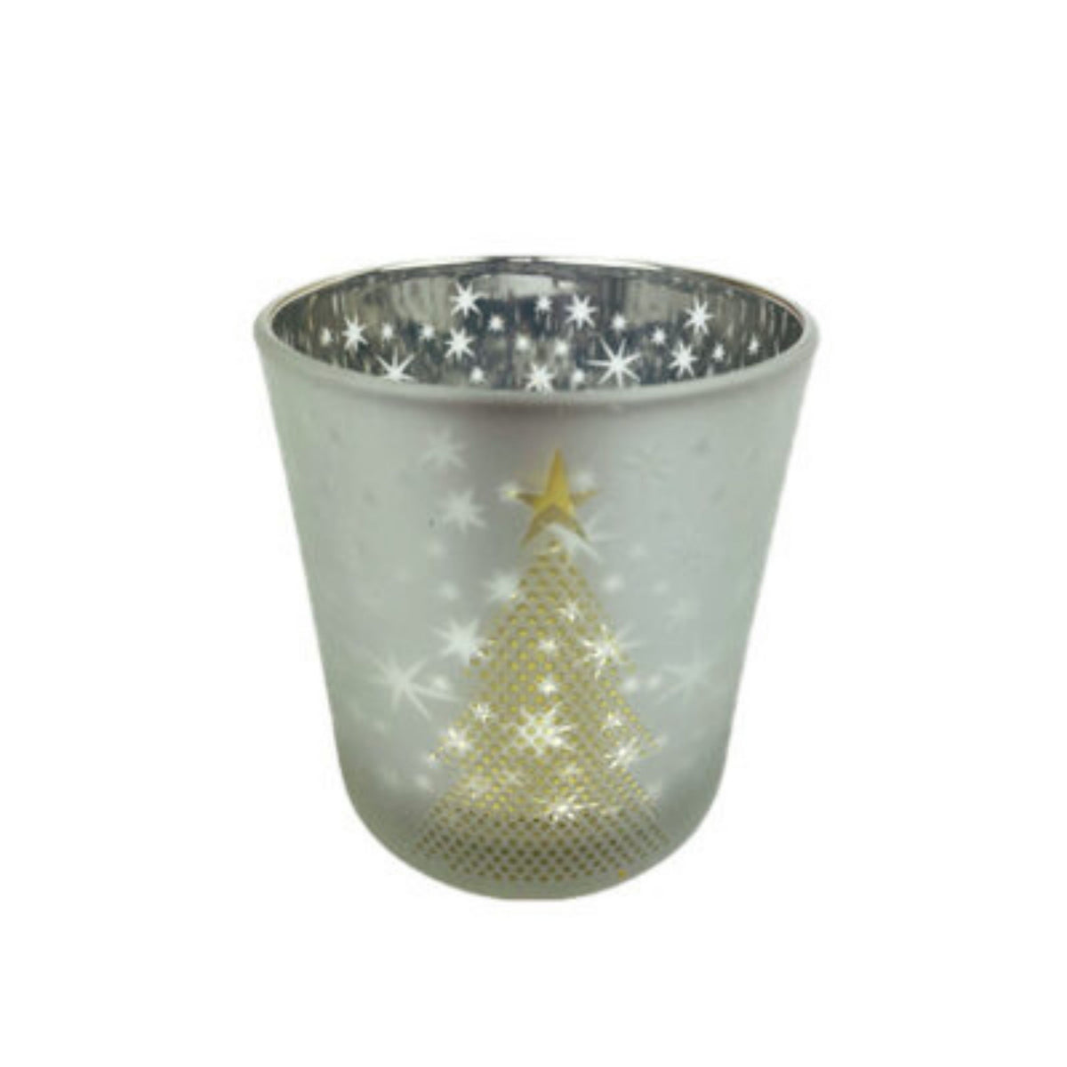 Silver Christmas Tree Glass Candle Jar