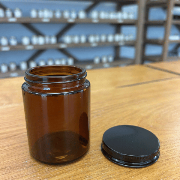 Decoroc Small Amber Jar With Black Screw Top Lid image 1
