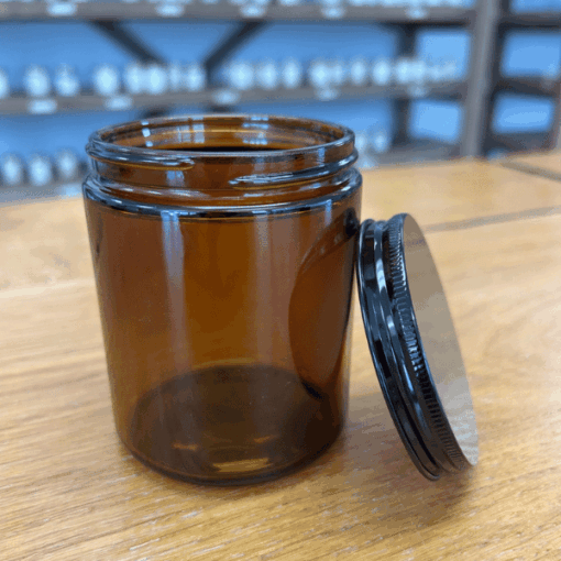 Amber Glass Jar with Black Metal Lid for Candles